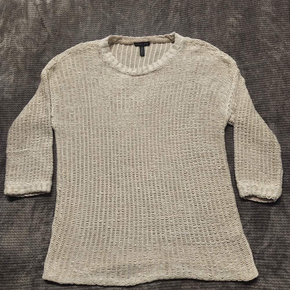 Eileen fisher Cotton Linen Blend Loose Knit Sweater Scoop Neck Ivory Sz Small,